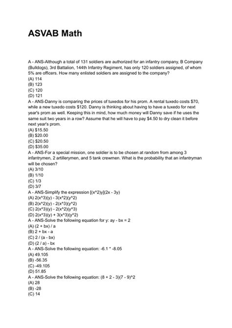 Asvab Math Questions And Answers 2025 2026 Newest Update Already Graded