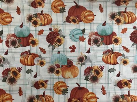 Brother Sister Design Studio Fall Harvest Pumpkins On Plaid Cotton Sold By The Yard Etsy