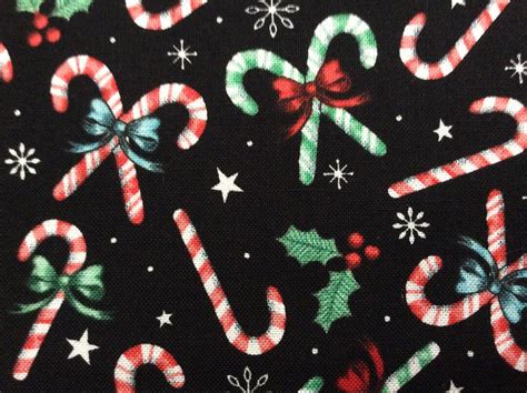 Candy Canes By Brother Sister Design Studio Quilting Sewing Fabric Holly Snowflakes Stars Red Ribbons Black Background Half Yard Pricing Etsy