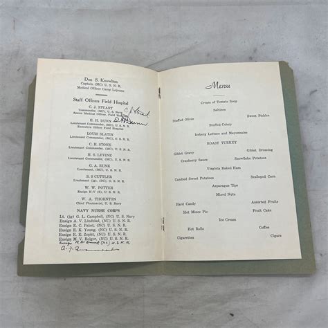 Ww2 Us Marine Corps Camp Lejuene Christmas Dinner Menu Card 1943